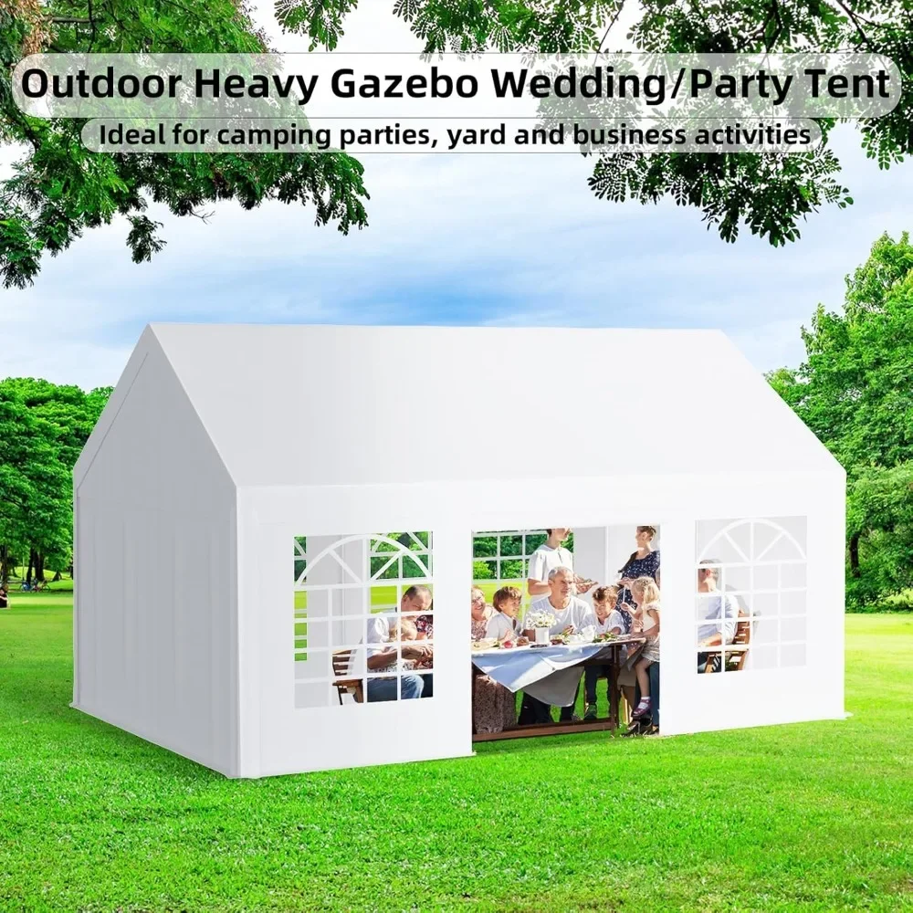 Patio Camping Gazebo Shelter Pavilion Cater Wedding BBQ Events Tent w/Removable Sidewalls & 3 Storage Bags, White