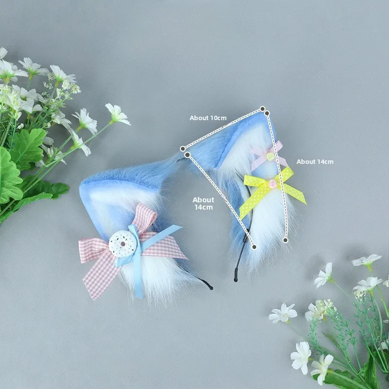 

Pink White Fox Plush Ears Headwear with Bows Sweet Girls Lolita Accessories KC JK Headband Cosplay Hair Hoop Anime Con Headdress