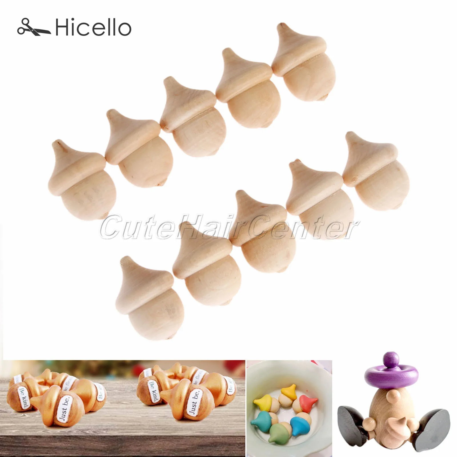 10pcs Wooden Acorn Peg Dolls Wood People Unpainted Montessori Toys Unfinished Natural Decoration 35*24mm DIY Accessories Hicello