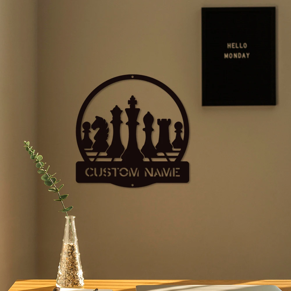 

1pc hot sale chess Customized Name Tin Wall Signs Metal Wall Plaque Decor Living Room Bedroom Removable