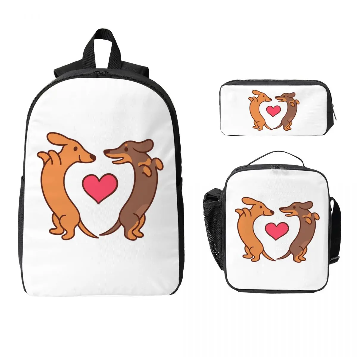 

Dachshund Pattern Art Backpack Student Boys Girls BookBag School Bag Computer Shoulder Bags 3ps Insulated Lunch Bag Pencil Case