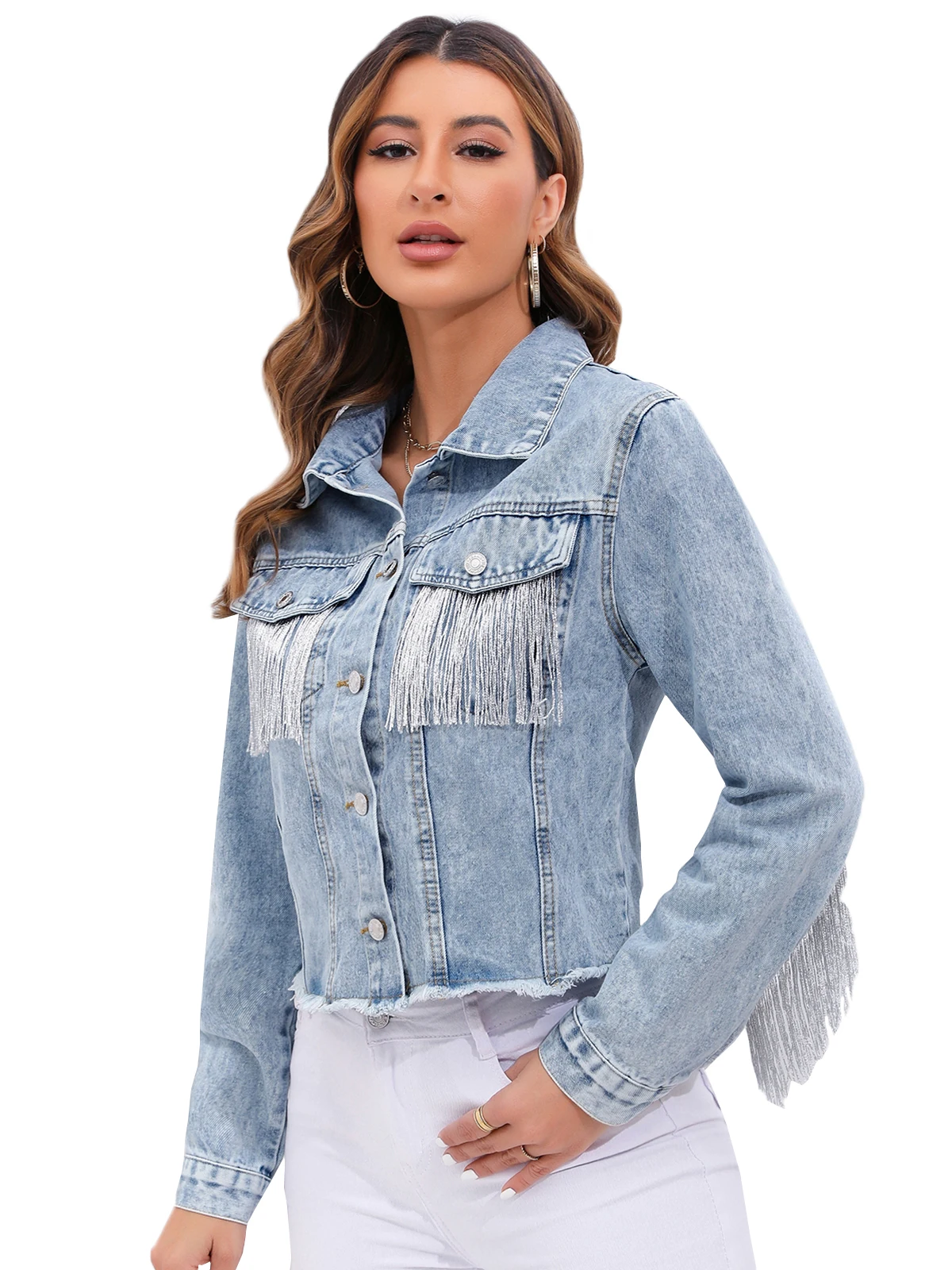 Fitaylor Women Denim Jacket Casual Lady Tassels Single Breasted Denim Coat High Street Denim Outwear