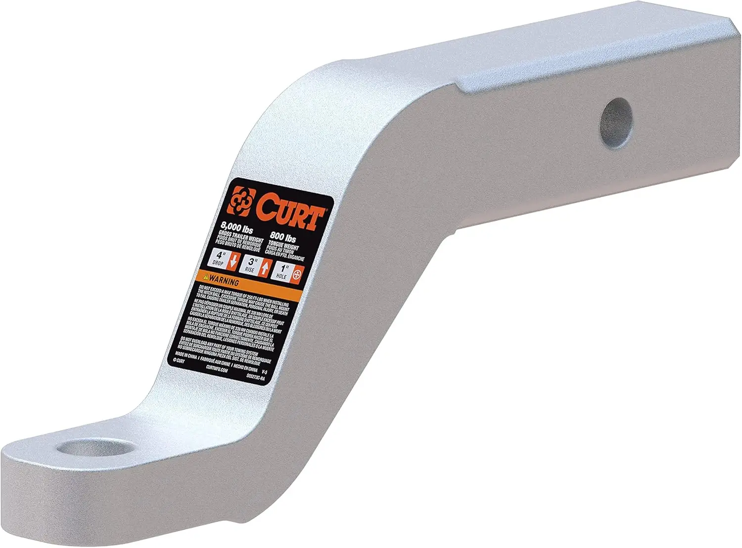 

45361 Aluminum Trailer Hitch Ball Mount, Fits 2-Inch Receiver, 8,000 lbs, 1-Inch Hole, 4-in Drop, 3-in Rise