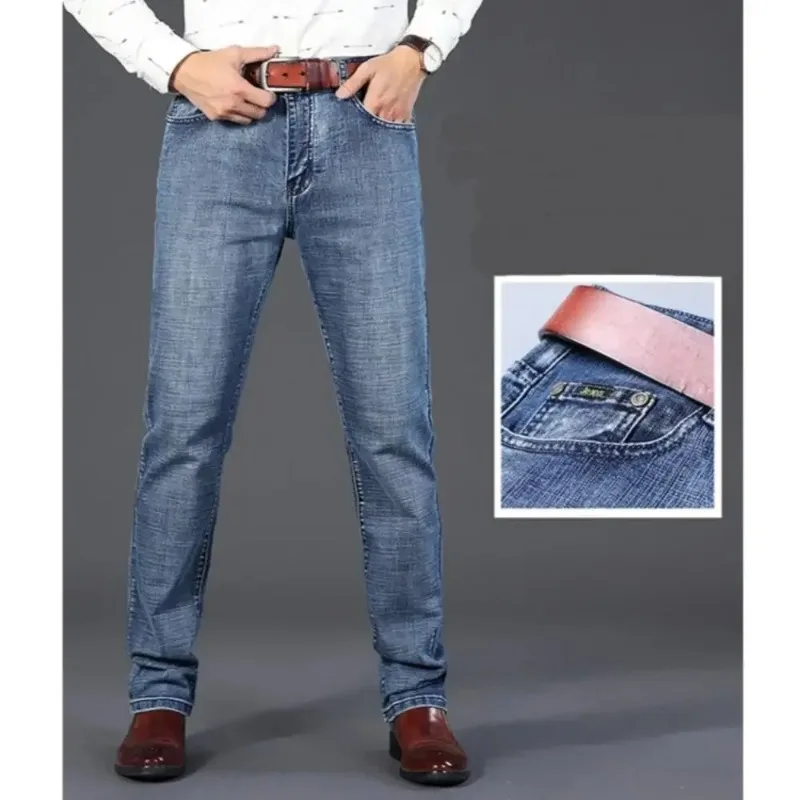 Pantalones vaqueros cálidos de lana para hombre, pantalones largos de negocios de calidad, pantalones vaqueros clásicos Retro, pantalones vaqueros delgados elásticos casuales, moda de otoño e invierno