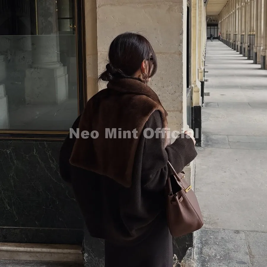 Neo Mint 2026 Trendy Striped Brown Sable Faux Mink Fur Shrug Collar Vest Women Sleeveless Cropped Fur Coat Jacket Tank Crop Tops