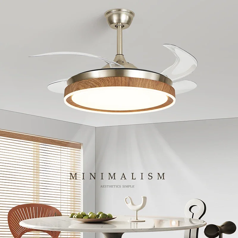

Новый простой светодиодный вентилятор для ресторана из орехового дерева, невидимый вентилятор, деревянный электрический вентилятор, потолочный светильник для гостиной, спальни