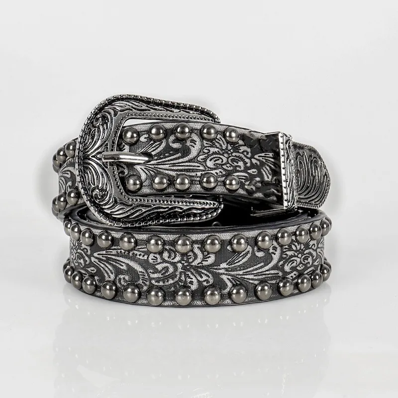 1PCS Scroll Pattern Worn Color Finish Adjustable Pin Buckle Soft PU Belt Alt Streetwear Performance Styling Accessory