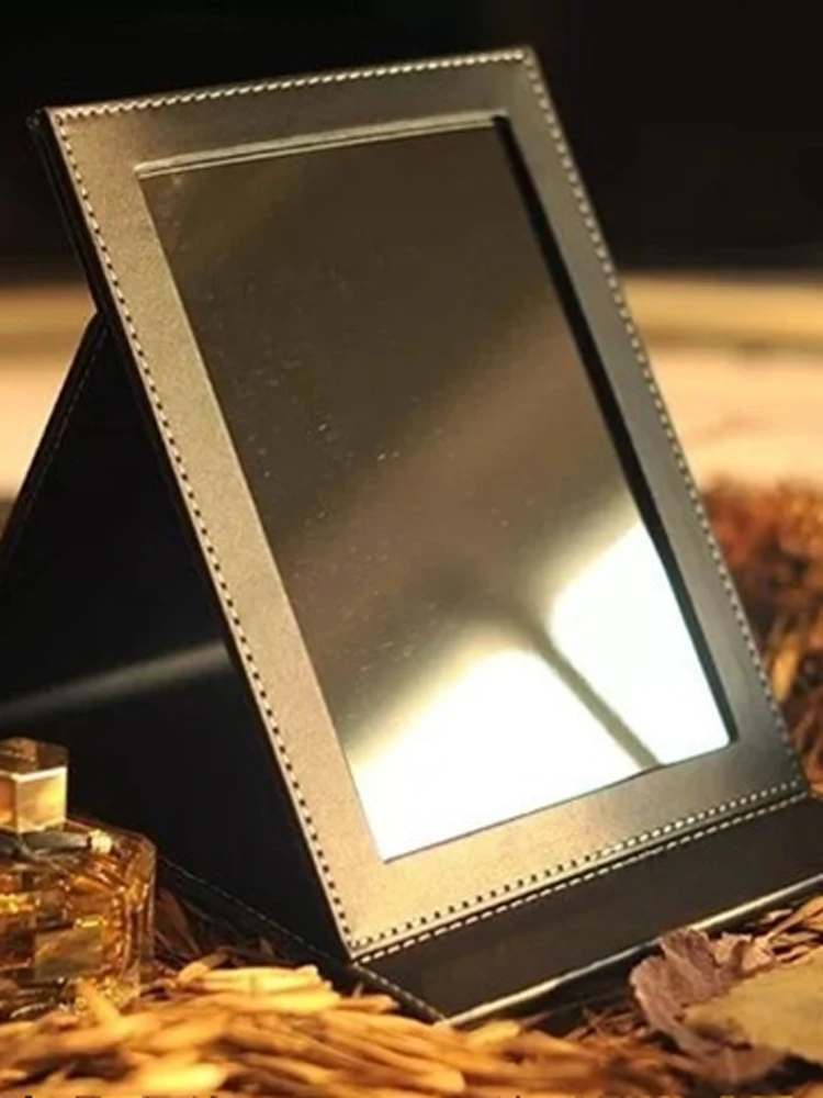 กระจกแต่งหน้าแบบพับได้ตั้งโต๊ะ PU ความคมชัดสูง ขนาดใหญ่ พกพาสะดวก กระจกแต่งหน้าแบบพกพา กระจกแต่งหน้าแบบตั้งโต๊ะ