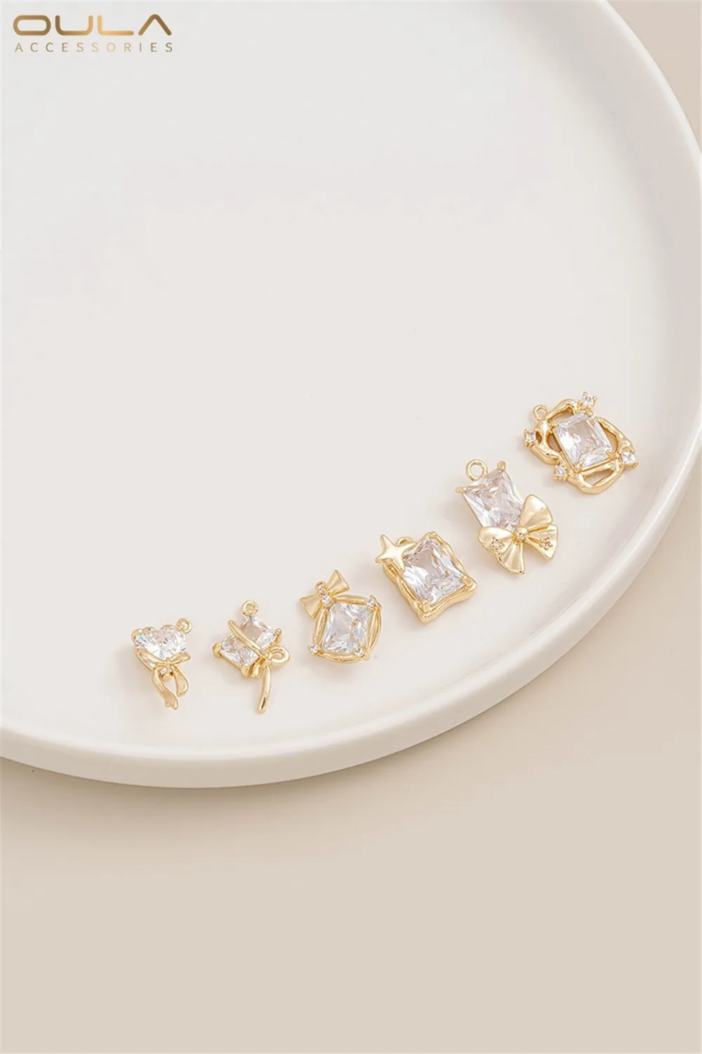14K Gold-plated Bow Pendant with Heart-shaped Rectangular Zircon - Jewelry Set for Necklace Bracelet Earrings