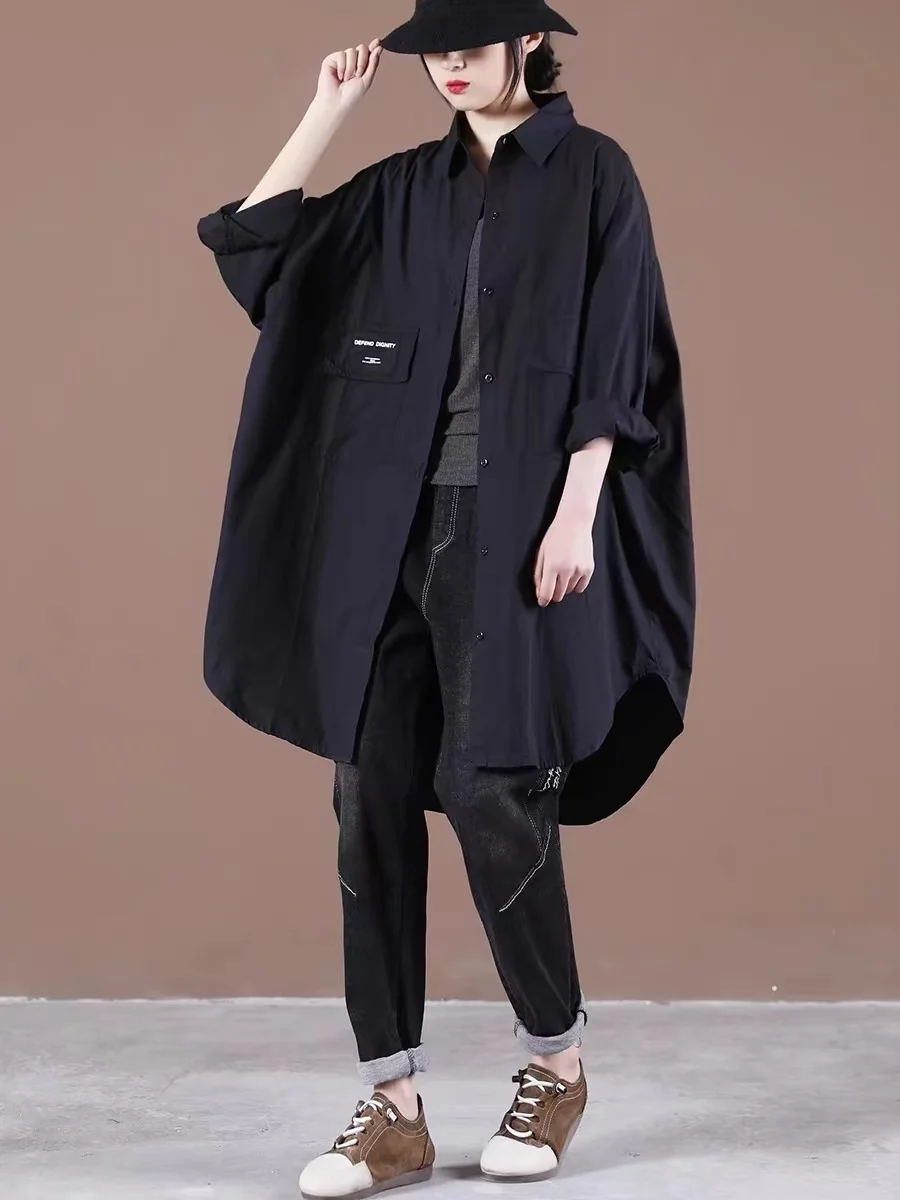 

Faionable Long Sve irt Women's Spring Autumn Design Label Jaet Korean Sle Loose Fit Collar Mid-Length Coat