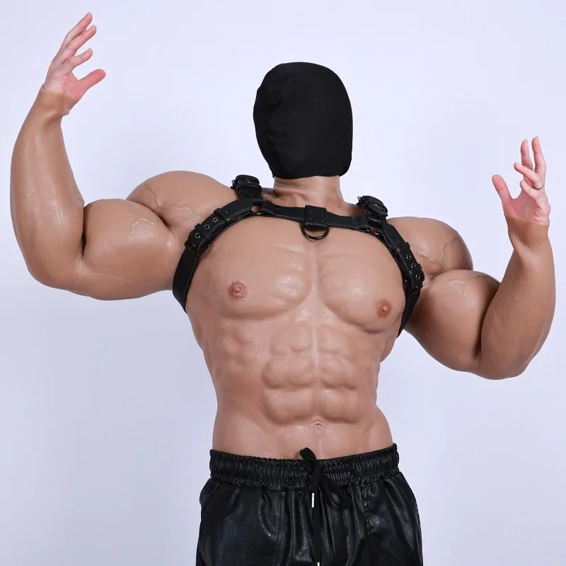 Silicone Simulation Upper Muscle Set with Arm False Abdomen Men Bodysuit Shapewear Corset Top