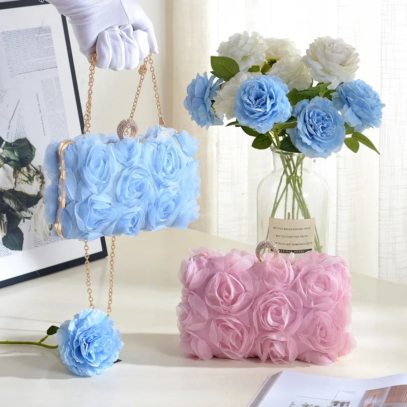 Wedding Dress Bag White Bride Clutches Ladies Party Handbag Purse Woman Evening Flower Bags Floral Wedding Shoulder Bags
