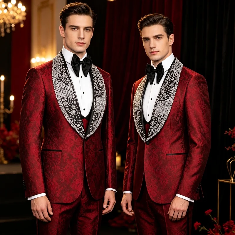 Customized Wedding Jacket For Groom Beaded Crystal Shawl Lapel One Button Men Formal Coat 1 Piece Business Night Wear
