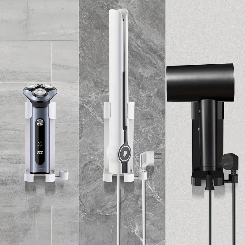 Curly hair curling iron and hair dryer storage rack, multi-functional toothbrush holder,wall-mounted hair care tool storage rack