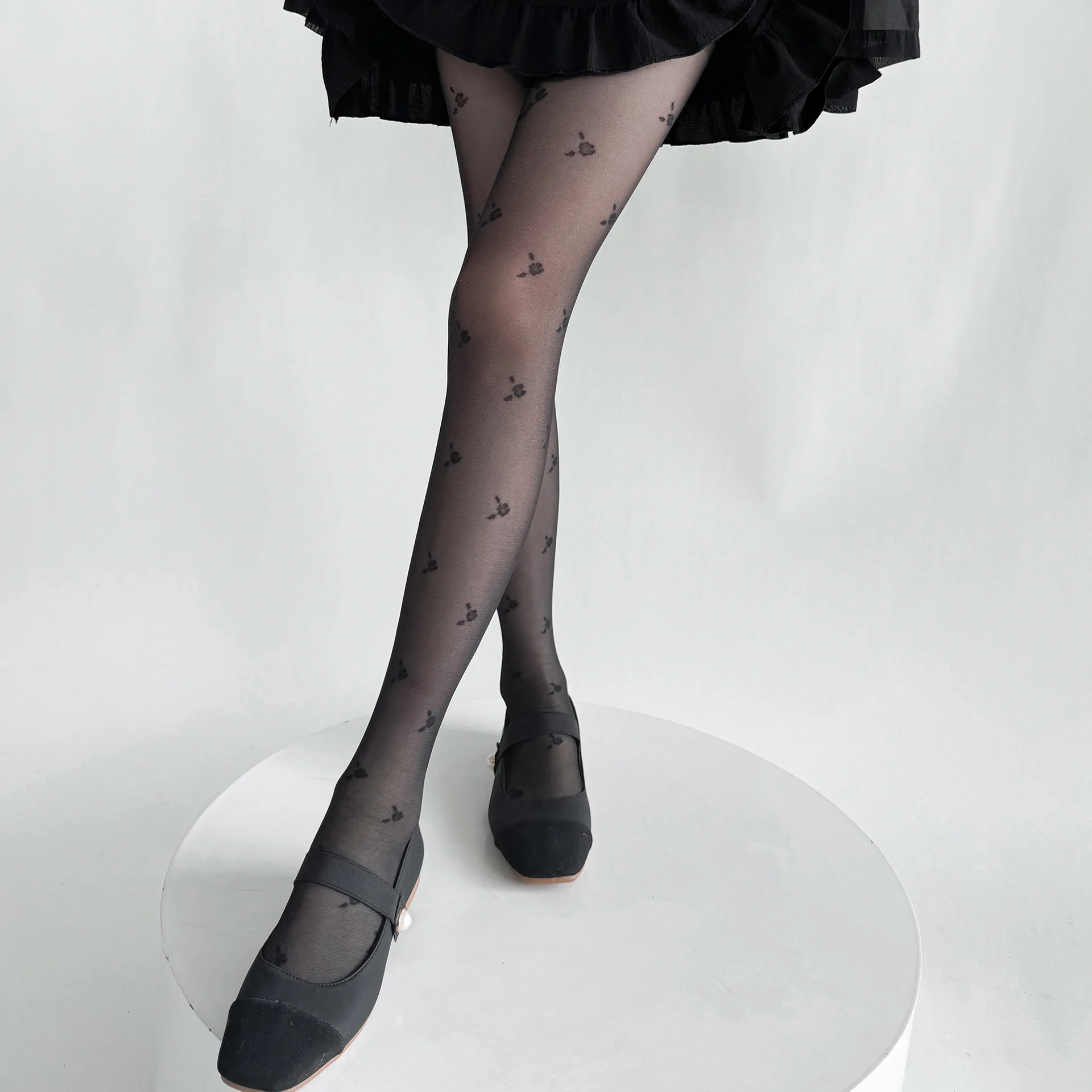 

Summer Thin Transparent Minimalist Small Floral Lolita Pantyhose Core Silk Elastic Girl Style Nylon Tights