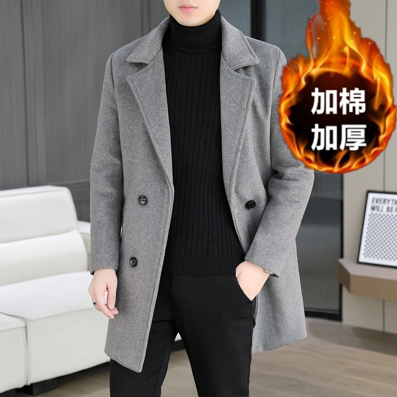 

2025 Winter New Men's High Quality Collar with Cotton Thickened Double breasted Mid length Nizi Coat Coat