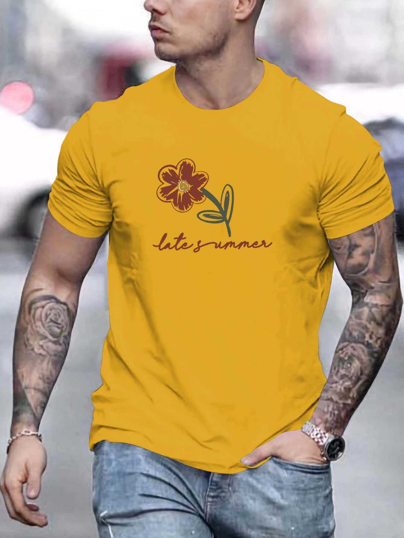 Men's late summer pattern summer casual crew neck short T-shirt
