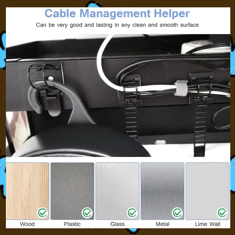 Promotion! 100PCS Adjustable Adhesive Cable Ties Cable Clips, Self-Adhesive Nylon Cable Straps, Adhesive Cable Management Clips