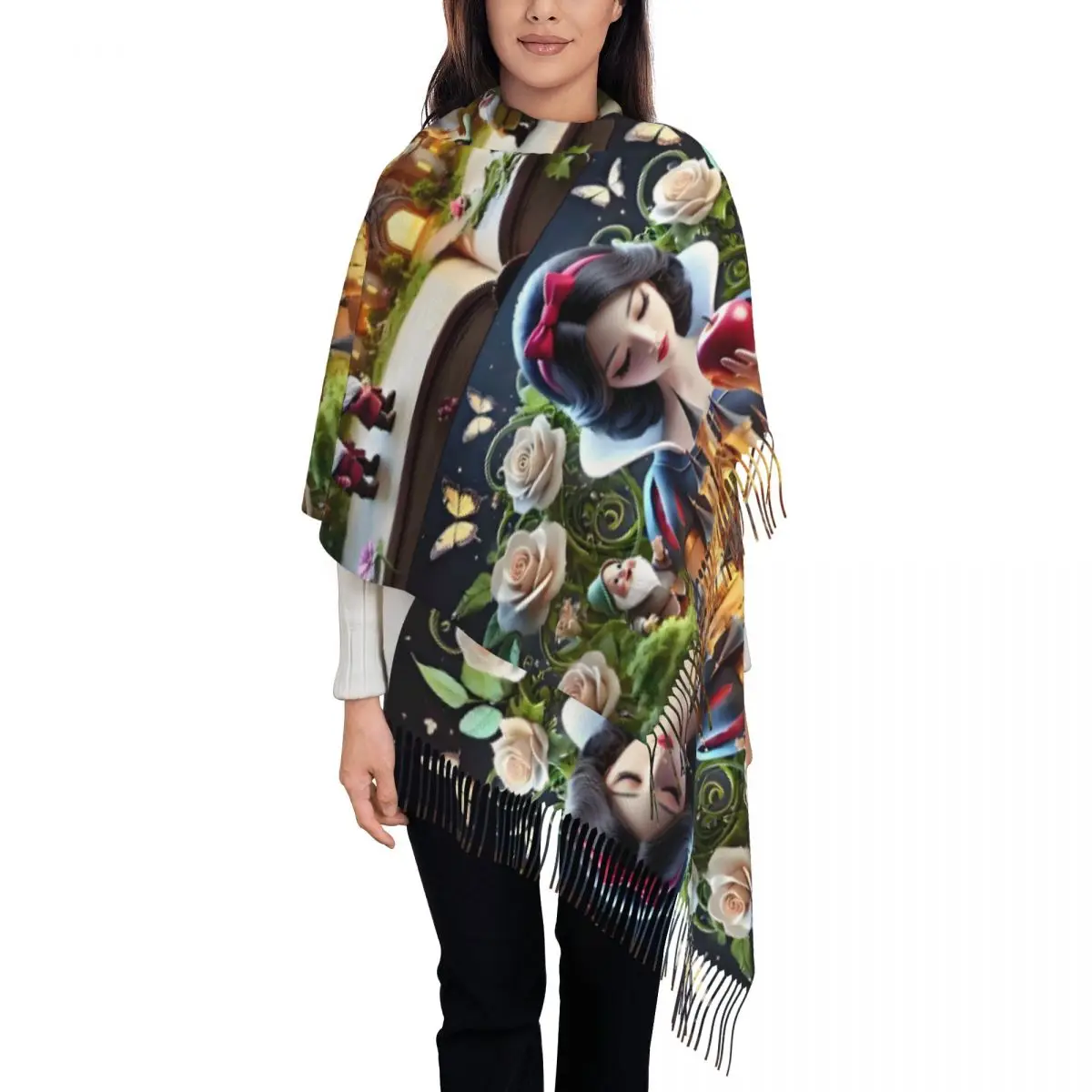 

Шарф на заказ, женский длинный зимний осенний теплый шаль с кисточками, унисекс, аниме, фэнтезийные пленочные шарфы