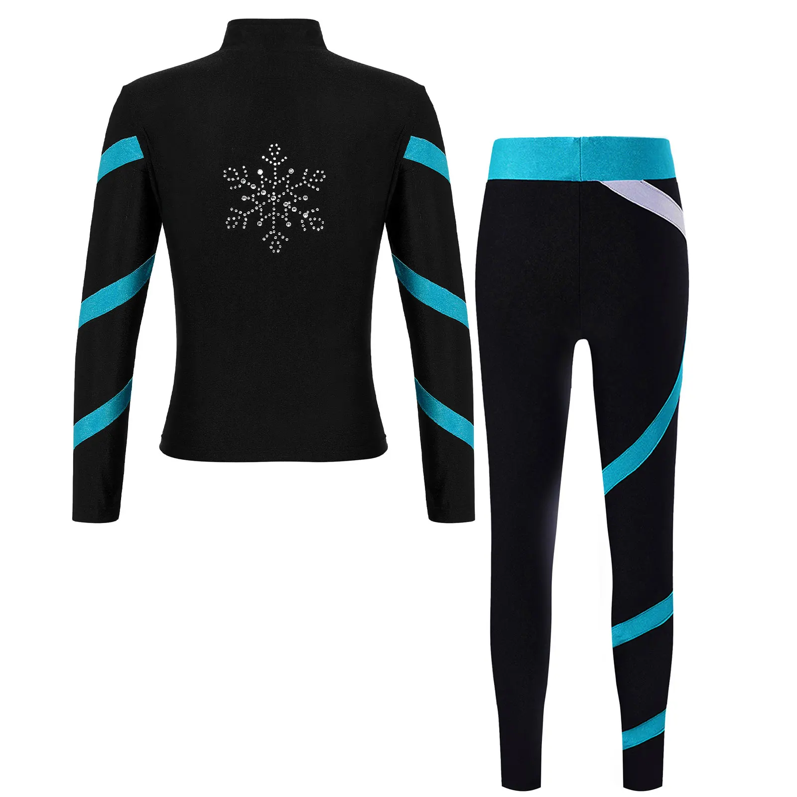 Nieuwe meisjes kunstschaatsen gym kleurblok sportset outfits lange mouw rits jas met legging voor podium yoga danstraining