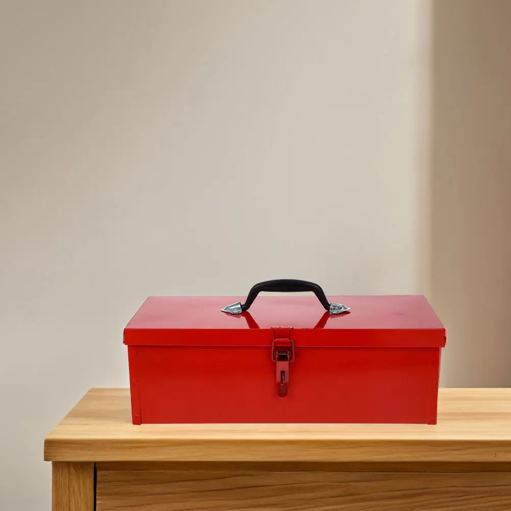 

Red Metal Toolbox Thickened Iron Large Capacity Portable Tool Storage Case Durable Stylish Hardware Organizer