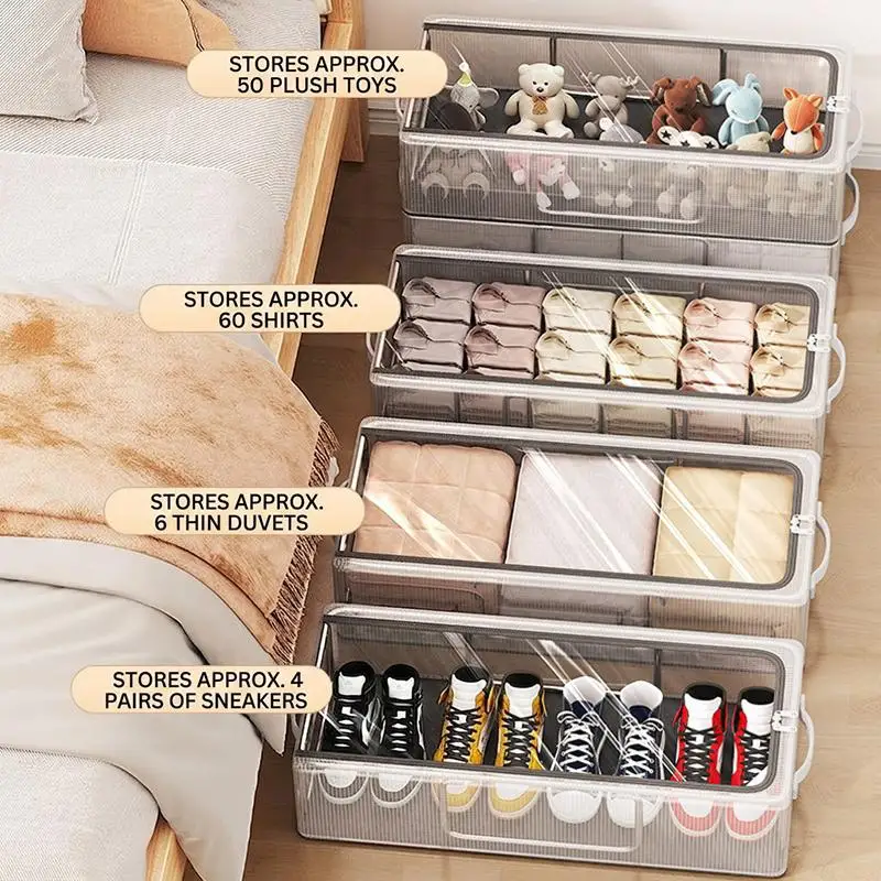 Dustproof Clear Under Bed Shoe Storage Box Foldable Stackable with Handles for Home Closet Organization Needs