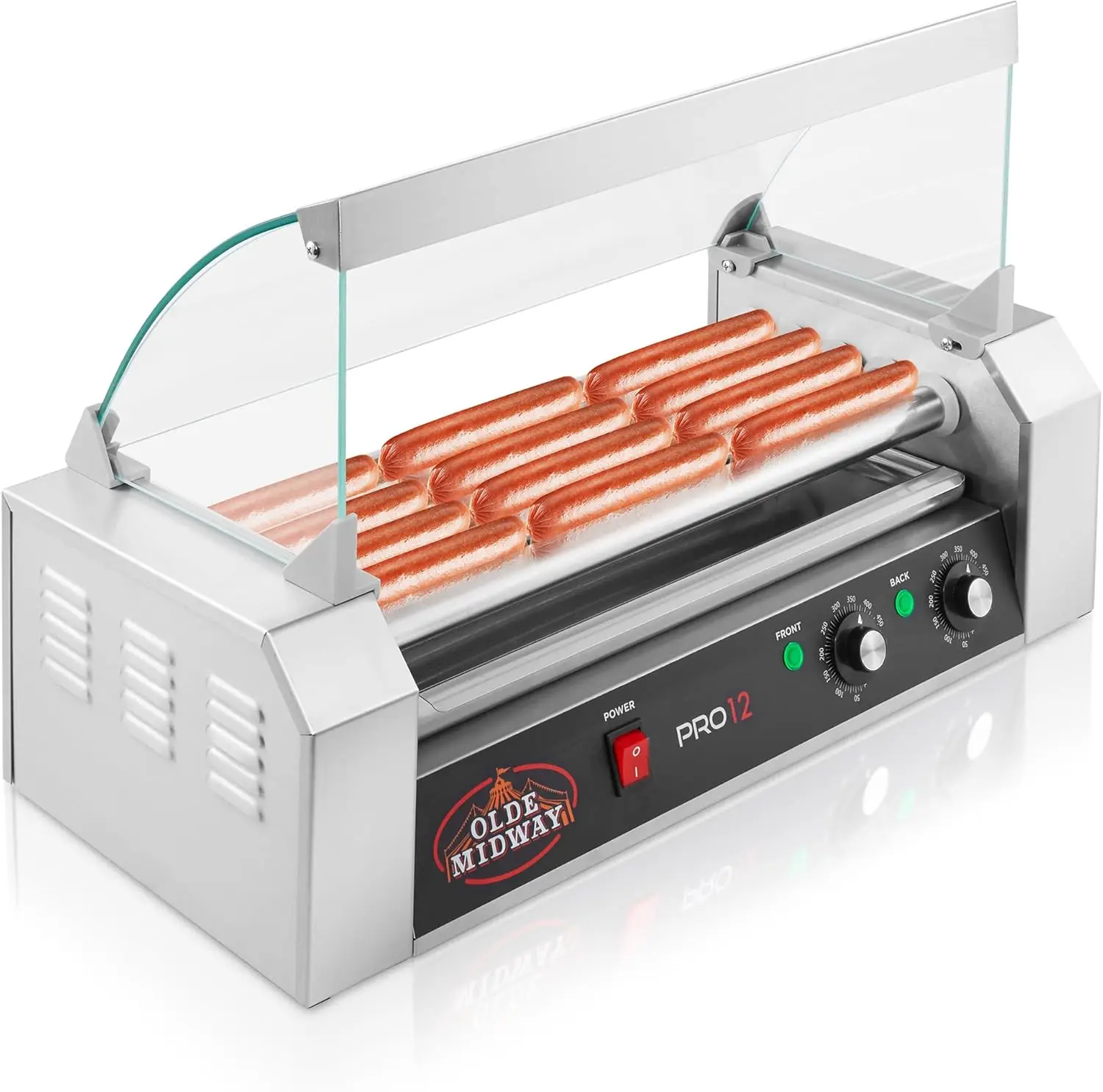 

Midway Electric 12 Hot Dog 5 Roller Grill Cooker Machine with Cover 700-Watt - Commercial Grade