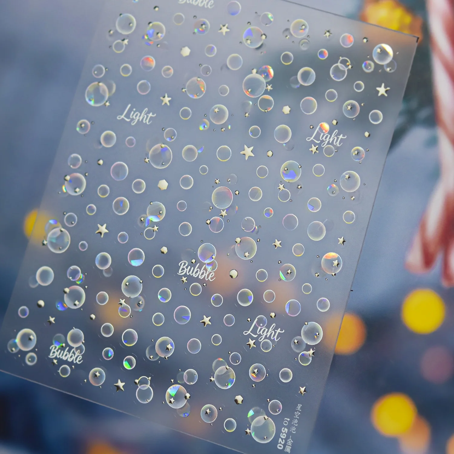 Transparent Bubble 5D Nail Sticker Cool Summer Ocean Hologram Water Droplet Bubble Spark Four Star Decal Self Adhesive Manicure