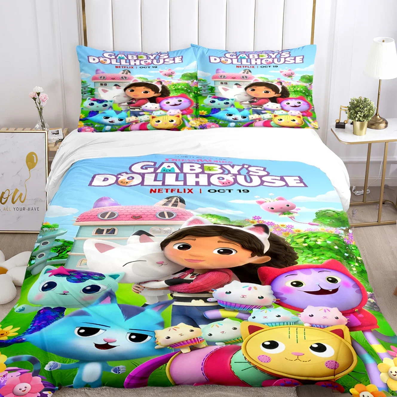 

Gabby's dollhouse Duvet Cover Kawaii Comforter Bedding sets Soft Quilt Cover and Pillowcases for Teens Single/Double/Queen/King