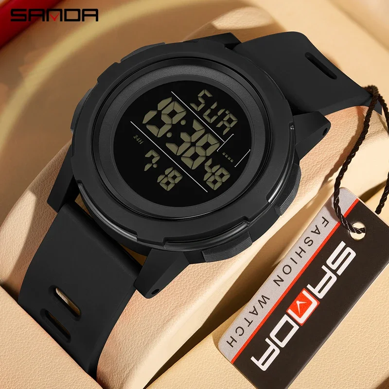 

SANDA New Step Calorimeter Single Display LED Electronic Watch Simple Nightlight Waterproof Sports Digital Watch Men's Clock