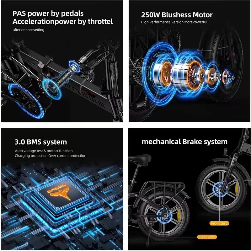 Electric Bike ENGWE X 250W Motor Folding 48V13AH Lithium Battery 20*4 inch Fat Tire E bike Adult Aluminum Alloy Electric Bicycle