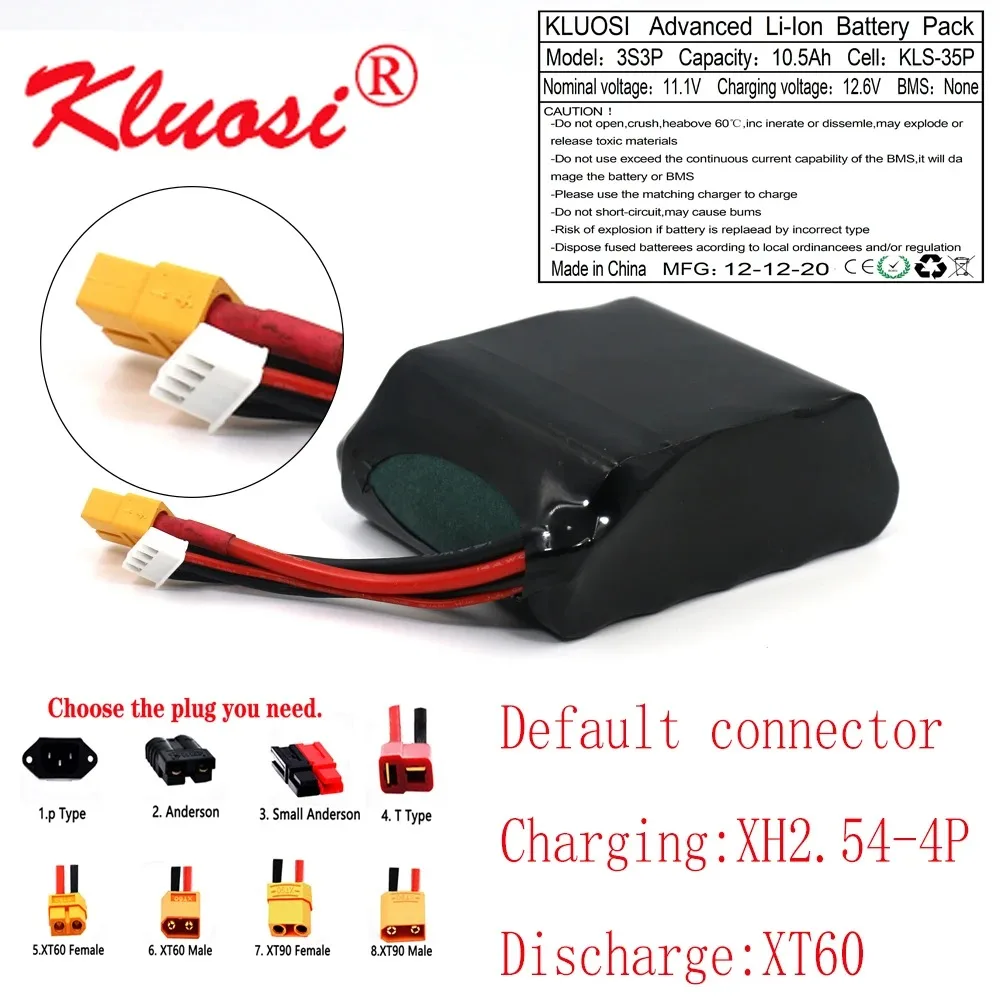 KLUOSI 3S3P 12V 10.5Ah 10Ah 12.6V High Capacity UAV Rechargeable Li-ion Battery for Parrot Disco Various RC Airplane Quadrotor