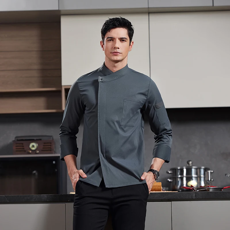 Chef Jacket Men Long Sleeve Kitchen Cook Shirt Restaurant Chef Coat Uniform Waiter Elastic Cotton Autumn Winter Bakery Work Wear