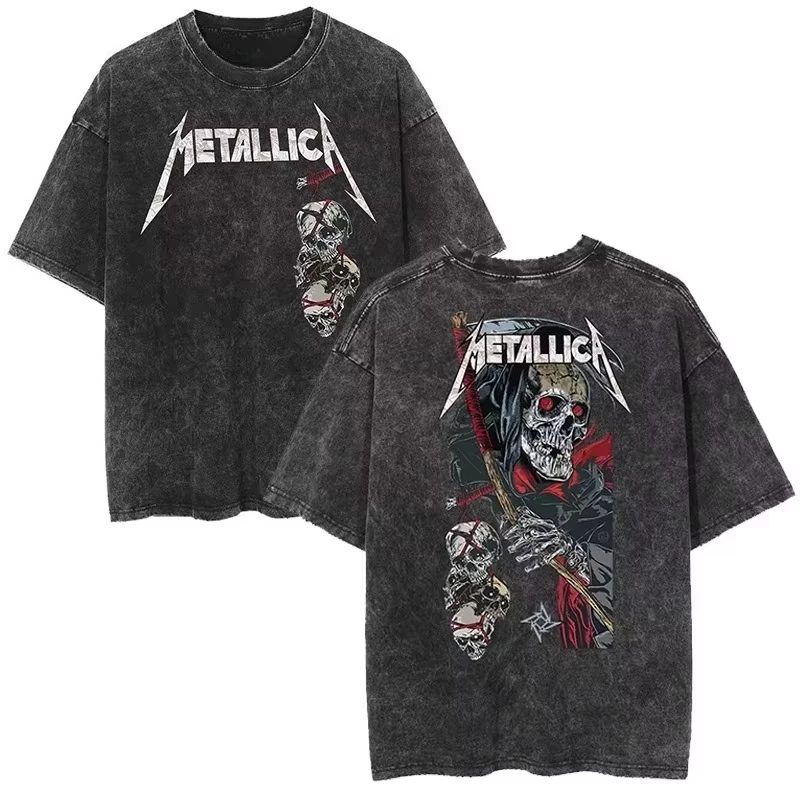Retro Washed Metallica Rock Band T-Shirt 2026 Summer World Tour Men's Women's Punk Streetwear Y2k Style Oversized  Clothing