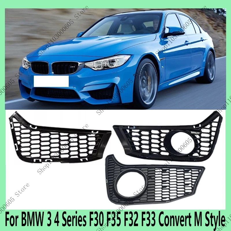 for-bmw-3-4-series-f30-f35-f32-f33-convert-m-style-car-accessories-front-bumper-surround-fog-light-mesh-grille-frame