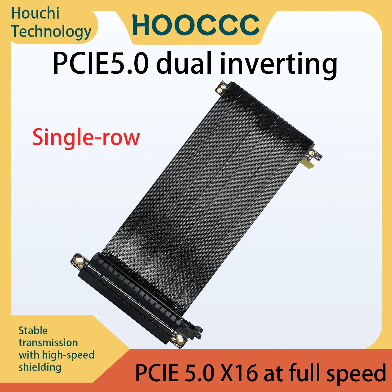 HOOCCC PCIe 5.0 x16 Dual Reverse Riser Cable GPU Extension Cable Ultra-Thin Silver-Plated for ITX RTX 5090 5080