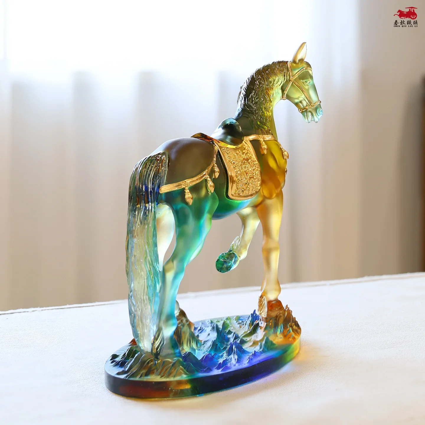 Glazed Ganli Horse Living Room Study Chinese-style ornaments aim at Ganli Horse Year Life Color-painted gold display handicrafts