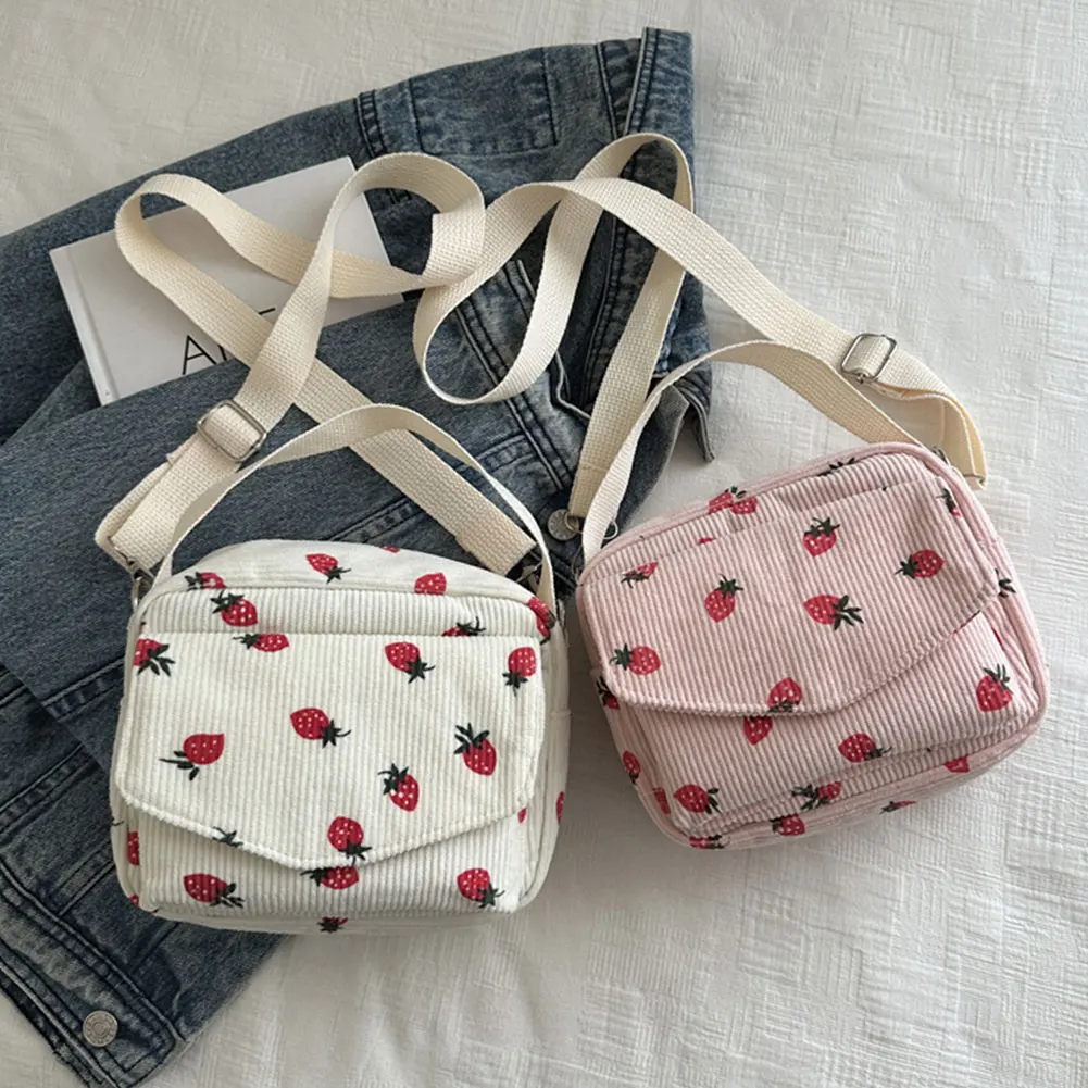

Corduroy Cartoon Shoulder Bag with Adjustable Strap Trendy Crossbody Bag Cute Sling Bag Female Shopping Work Date Party Bag