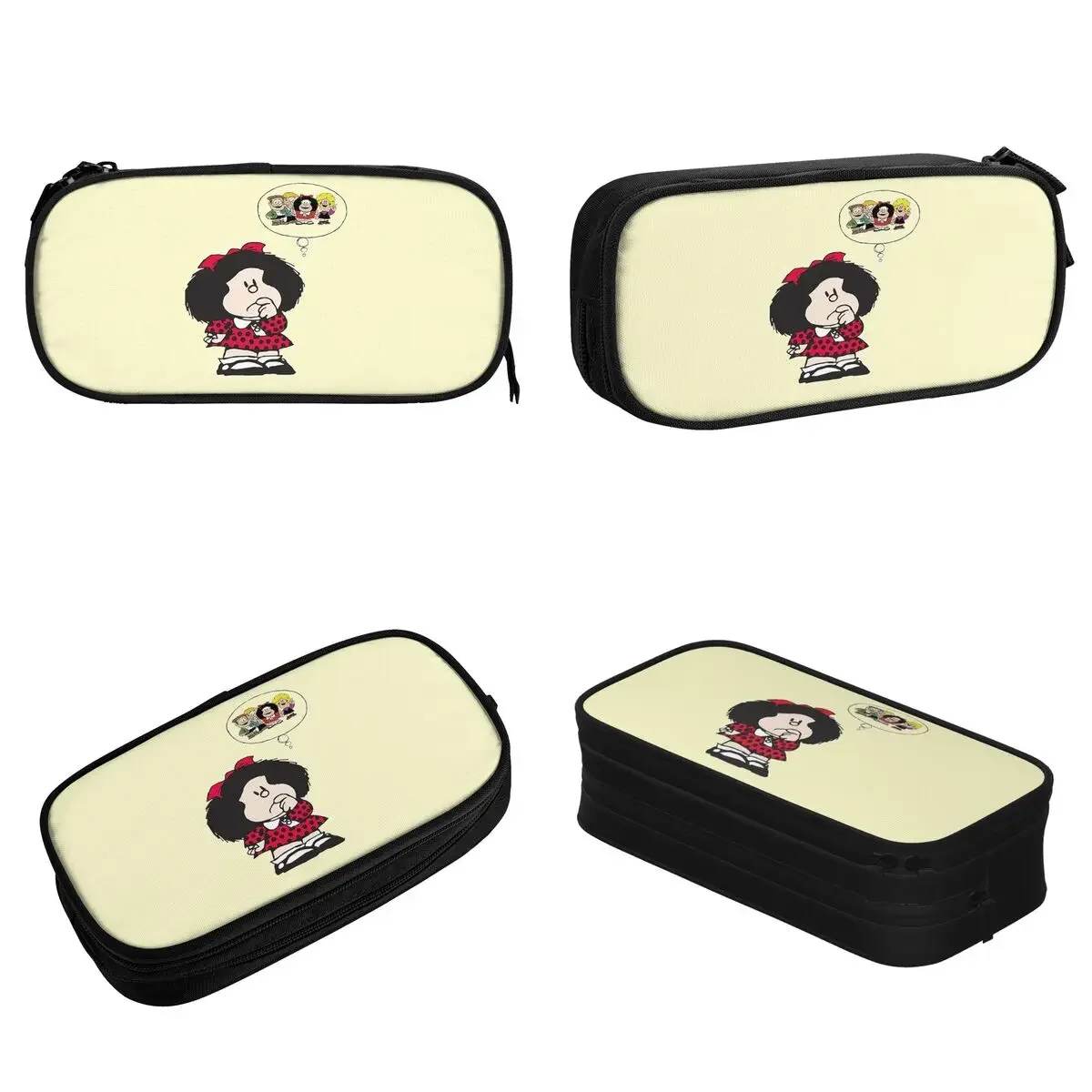 Mafalda Quino Comics Humoriste Cartoon Pencil Cases Humor Pen Holder Bag Student Large School Supplies Pencilcases con cerniera