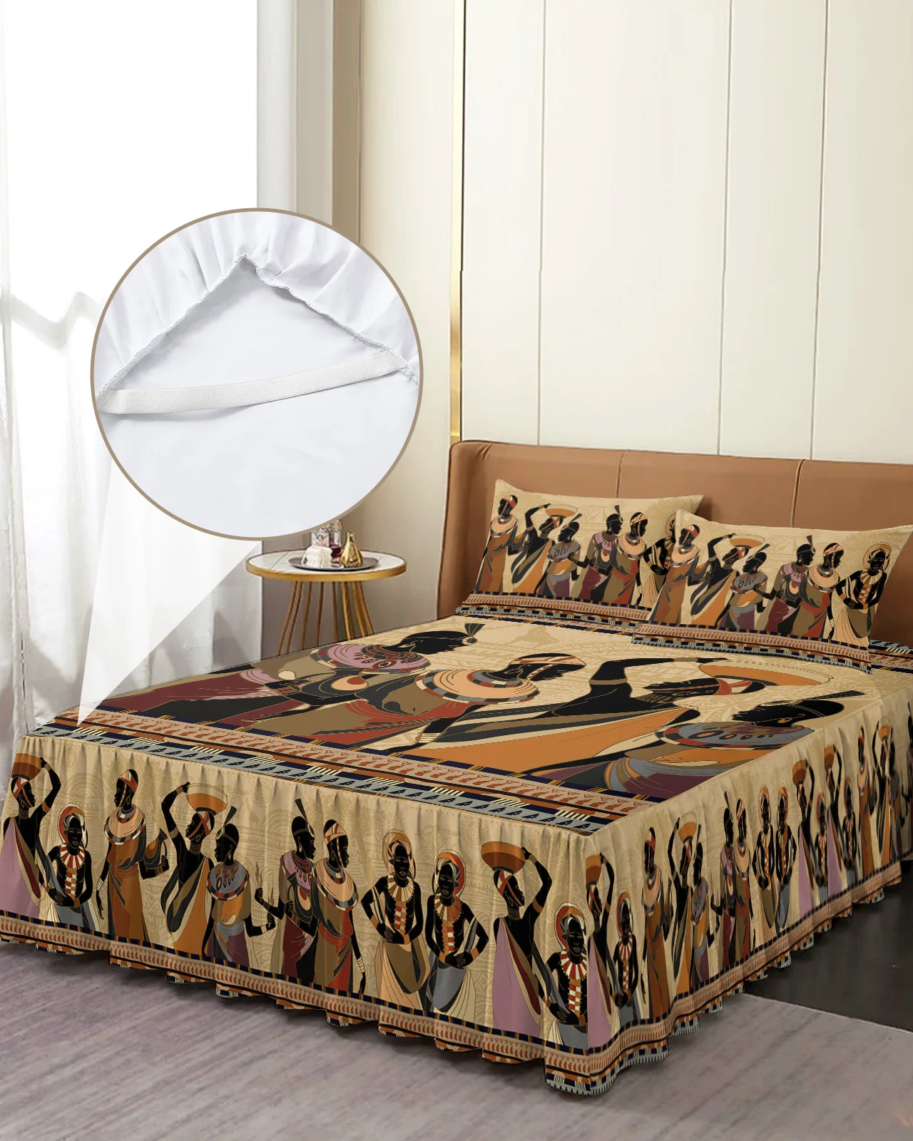 

Ethnic Style African Women Black Women Bed Skirt Elastic Fitted Bedspread With Pillowcases Mattress Cover Bedding Set Bed Sheet