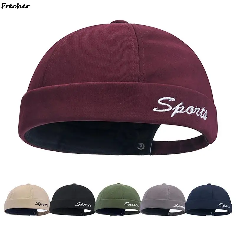 Unisex Hip Hop Melon Hat Brimless Skullcap Breathable Cotton Sailor Cap Adjustable Buckle Beanies Letter Embroidery Docker Caps