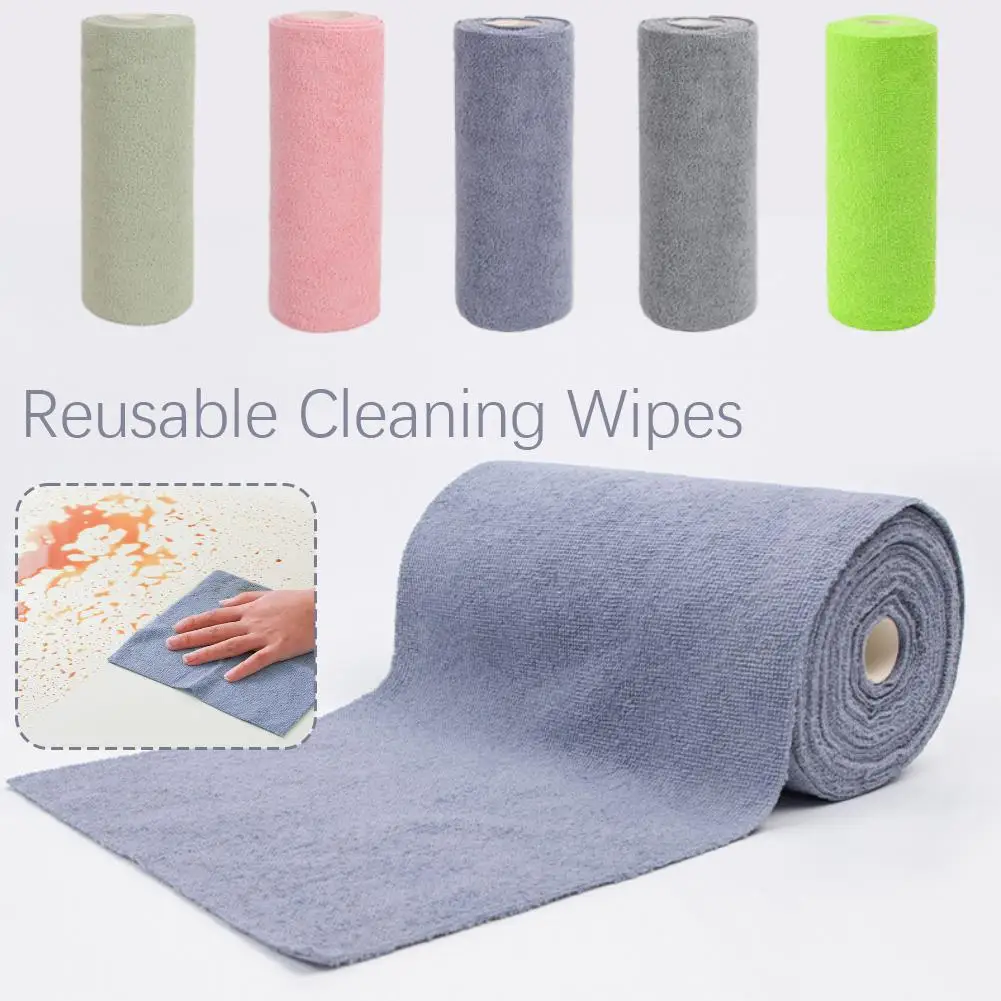 1 Roll Of 20 Sheets Reusable Cleaning Wipe Household Towel Microfiber Dish Kitchen Towel Rags Paper Cloth Rolls Replacement K8e2