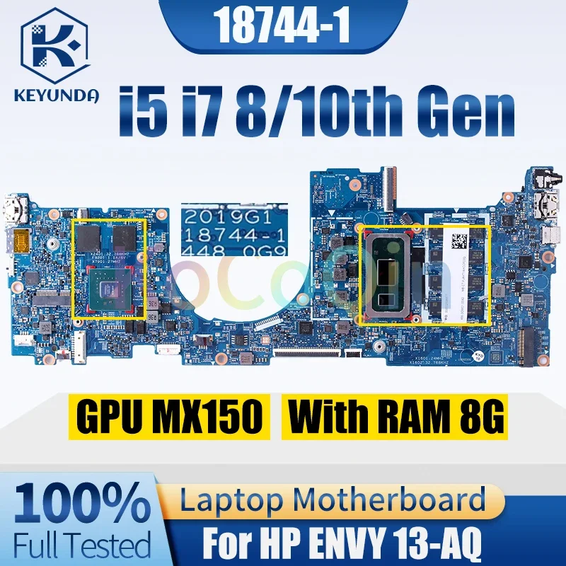 

18744-1 For HP 13-AQ Notebook Mainboard i5 i7 8/10th Gen RAM 8G MX150 2G L53413-601 L53411-601 Laptop Motherboard Full Tested