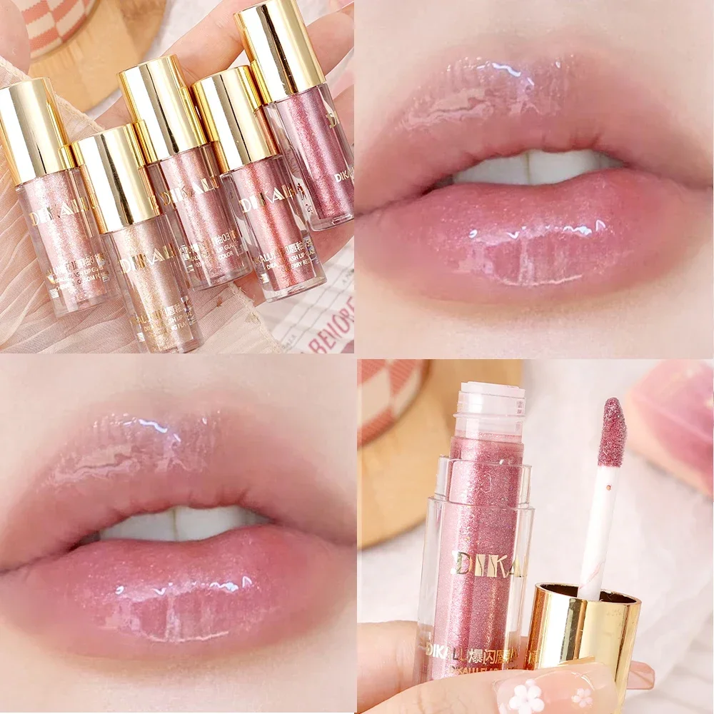 Wasserdichter Perlen glitter Lip gloss feuchtigkeit spendend dauerhaft glänzend Spiegel Wasser flüssiger Lippenstift schimmern pralle Lippen Make-up Kosmetik