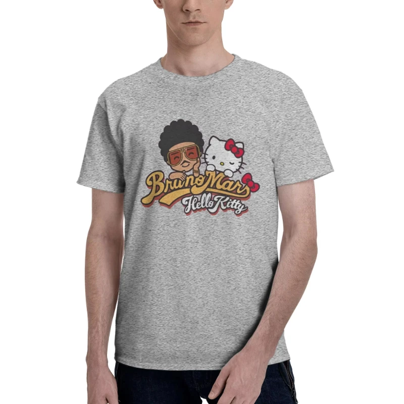 رهيبة برونو المريخ مرحبا كيتي تي شيرت الرجال الجولة الرقبة 100% القطن تي شيرت قصيرة الأكمام تيز هدية عيد ميلاد الملابس