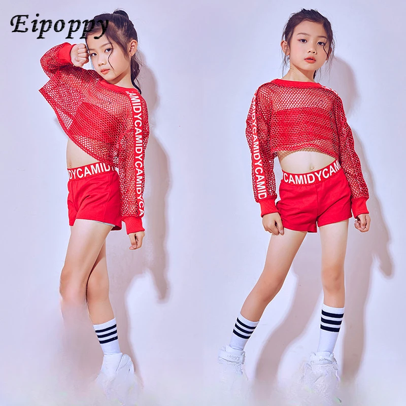 Nueva versión coreana del traje de baile de Jazz para niña, conjunto de Red roja, Hip-hop, baile moderno, disfraz de escenario