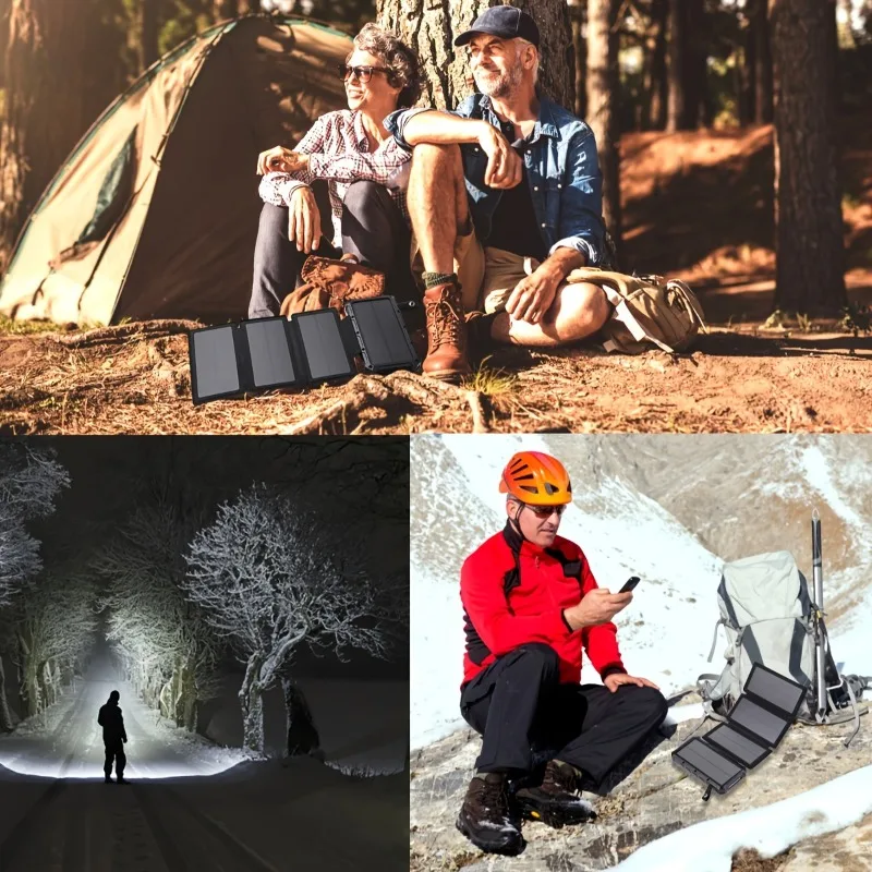 Solar Charger 20000mAh Solar Power Bank with Outputs Fast Charging Portable Charger, 4 Solar Panels with Flashlights for Phone,