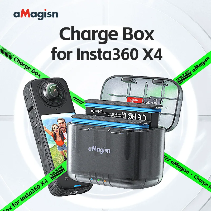 aMagisn Transprent Charger Box for Insta360 X4 Dual Charger Battery  Storage Portable Battery & Memory Card Storage Box