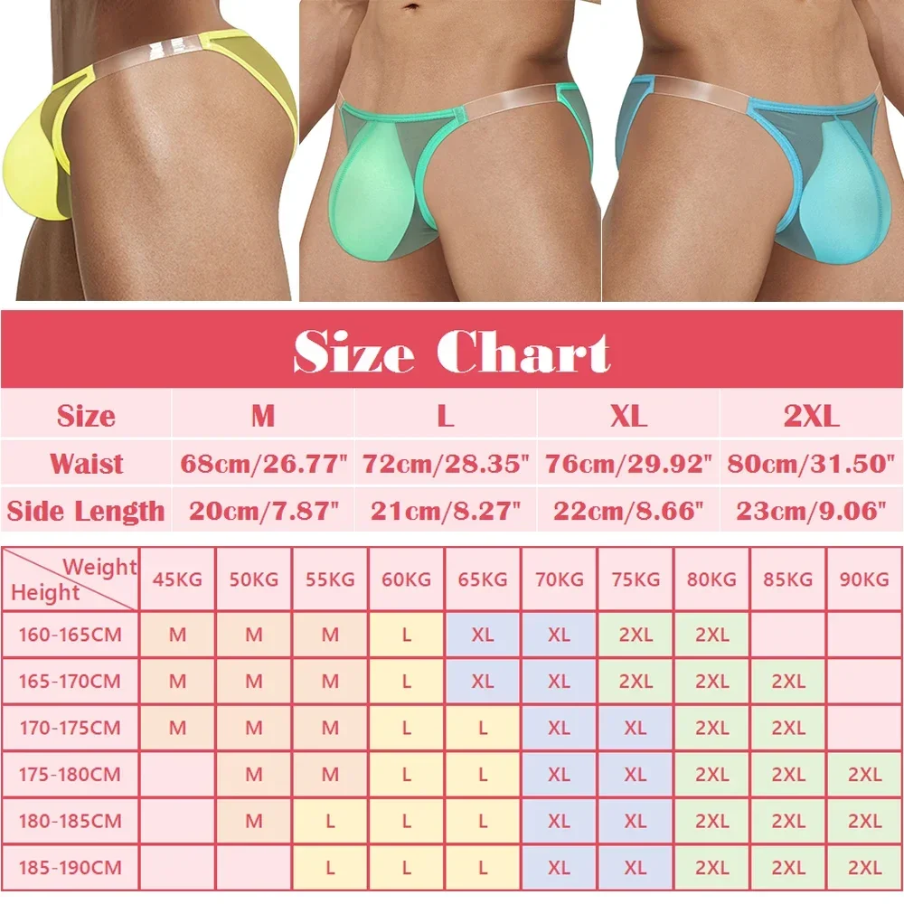 1/3pcs Low Waist Transparent Ice Silk Briefs Men Underwear Sexy Big Penis Pouch Underpant Ultra-thin Breathable Seamless Panties