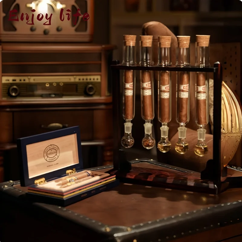 

Five tube cigar Sealed Glass Tube Cigar Moisturizing Box for Multiple Scents Fragrance Balance Cigar Care Accessory gift box